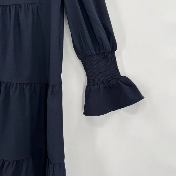 Pomander Place by Tuckernuck Navy Blue Crepe Kenzo Mini Dress sz XS Tiered NWOT - Picture 3 of 5